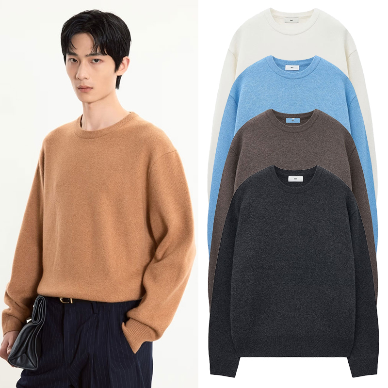 秋季TNGT圆领套头羊绒混纺针织衫