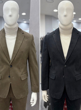 2025冬55折TRUGEN弹性高密度拉绒绒面革质感休闲西服套装两件套男
