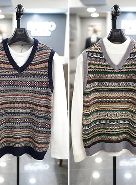 2025冬装BASSO英伦休闲风V字领无袖羊毛混纺针织衫毛背心男生2色