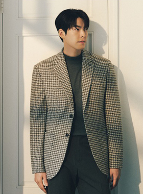 金宇彬明星同款0301秋冬45折SIEG FAHRENHEIT棕色千鸟格西服外套