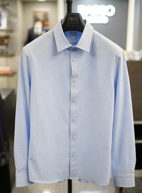 0101四季新款BASSO蓝色纯色抗皱职业商务休闲长袖衬衫男士衬衣