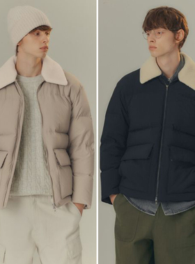 0101冬款Mind Bridge心桥米色可拆卸异色毛领双向拉链短款羽绒服