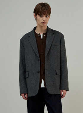 0101冬季新款Mind Bridge心桥灰色羊毛混纺人字纹休闲西服上衣