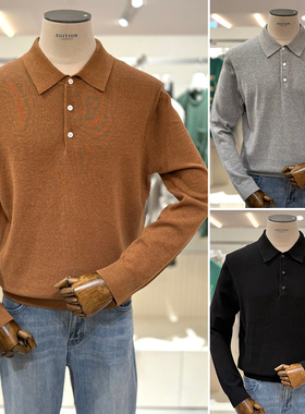 2025冬装EDITION驼色纯色翻领套头棉质商务休闲POLO衫长袖T恤3色