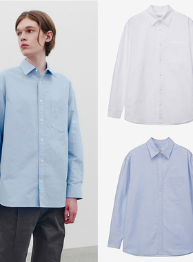 0101春款Mind Bridge心桥天蓝色纯棉宽松休闲口袋长袖衬衫