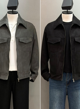 2026年春季新款liberclassy韩版男青年黑色翻领绒面休闲夹克外套