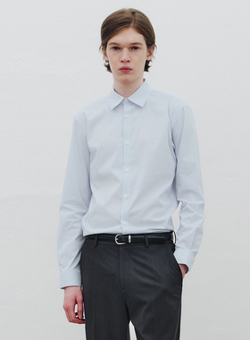 0101四季款Mind Bridge心桥蓝色条纹微弹力男士时尚长袖衬衫衬衣