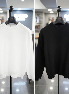 0325春BASSO灰色纯色圆领华夫格棉质弹力基础内搭打底衫针织衫