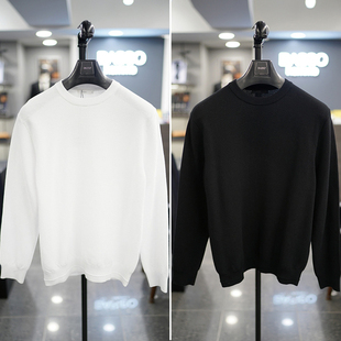 0325春BASSO灰色纯色圆领华夫格棉质弹力基础内搭打底衫 针织衫