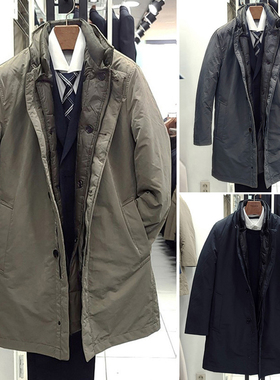 #国内现货韩国男装米色深蓝色可脱卸内胆两件式两件套羽绒服上班