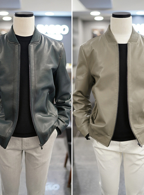 0130春BASSO意大利进口绿色小羊皮男短款棒球衫领真皮夹克3色Q