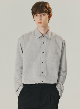 0101秋Mind Bridge心桥藏青色条纹纯棉口袋休闲宽松长袖衬衫