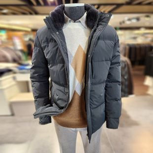 DR0125冬36折特价EDITION深绿色可拆卸兔毛领立领鹅绒羽绒服男2色
