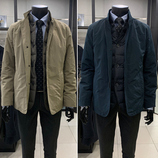 %0101冬TRUGEN韩版立领防水可拆卸两件套轻质鹅绒短款羽绒服男士