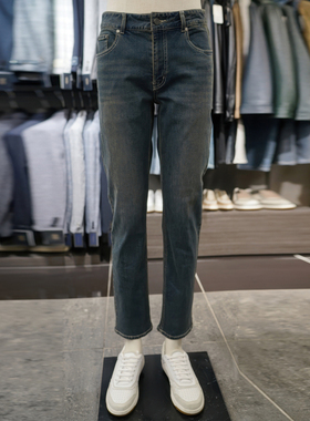 2026年春季新款BASSO蓝色棉混纺青年做旧磨白复古牛仔裤长裤男生