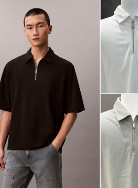 2026年夏新款Calvin Klein黑色棉混纺拉链开口翻领短袖POLO衫3色