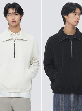 2025年秋冬新款EPIGRAM乳白色黑色灯芯绒半拉链微弹力长袖卫衣