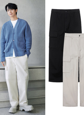 丁海寅明星同款0320春Mind Bridge心桥乳白色黑色工装休闲长裤