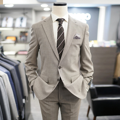 BASSO小格纹羊毛混纺西服套装