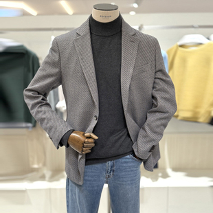 2025年冬季新款EDITION灰色斜纹纯羊毛男士两粒单排扣西服外套