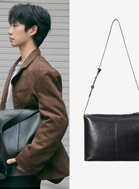 丁海寅明星款0120秋冬Mind Bridge心桥黑色仿皮长度单肩包斜跨包