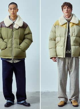 1225冬款Albert Explorer橄榄绿色混合米色拼色男士鹅绒羽绒服