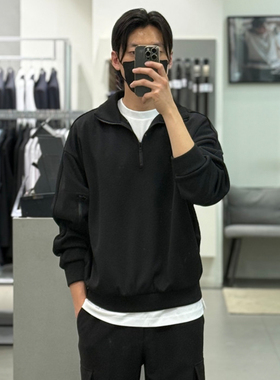 0101秋Liberclassy纯色翻领套头半拉链溜肩宽松黑色长袖卫衣男士
