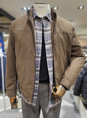 2025冬装新款EDITION深蓝色短款合成革仿皮翻皮鹅绒羽绒夹克2色