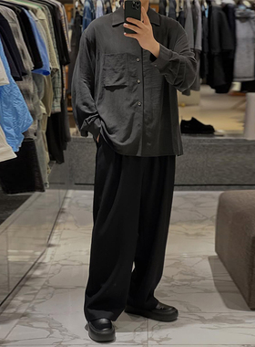 2025年秋新款SOLID HOMME韩国代购高端男装灰色口袋装饰长袖衬衫Q