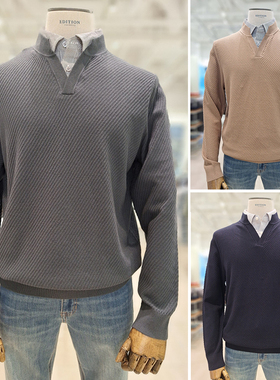 国内现货180码2025秋EDITION斜纹显瘦纯色V字领套头长袖针织衫3色