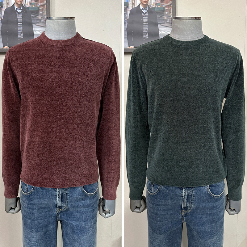 秋季BASSO圆领丝绒长袖针织衫