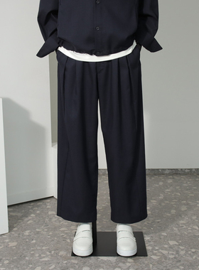 0321春B款Liberclassy深藏青色亚麻混纺松紧腰休闲裤男士裤子