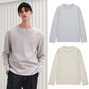 0101秋冬款Mind Bridge心桥浅灰色圆领纯色棉混纺基础款长袖T恤