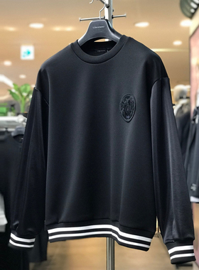 0321春款Liberclassy黑色圆领套头拼色微弹宽松休闲长袖卫衣男生