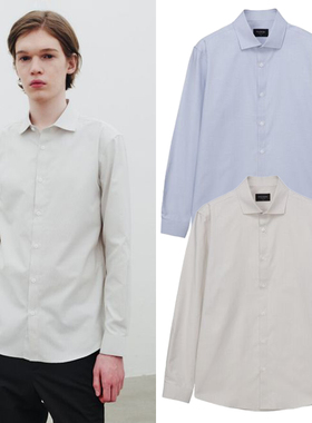 0101春款Mind Bridge心桥蓝色米色纯色翻领棉质基础款长袖衬衫2色