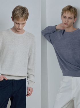 2026年春季新款Mind Bridge心桥韩版灰蓝色棉混纺圆领长袖针织衫