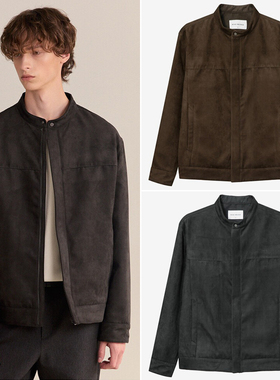 0101秋季新款Mind Bridge深灰色立领拉链男士仿皮皮衣夹克外套