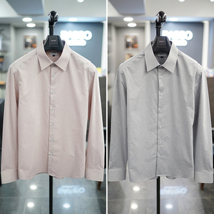 长袖 0325春新款 衬衫 男士 衬衣 BASSO灰色粉色棉混合弹力弹性修身