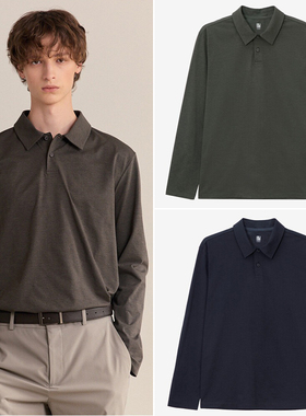 0101秋季新款Mind Bridge深灰色弹力男士时尚休闲长袖POLO衫