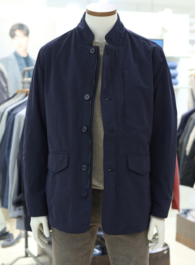 #国内现货175码春秋OLZEN藏青色韩版商务上班立领短款休闲夹克男