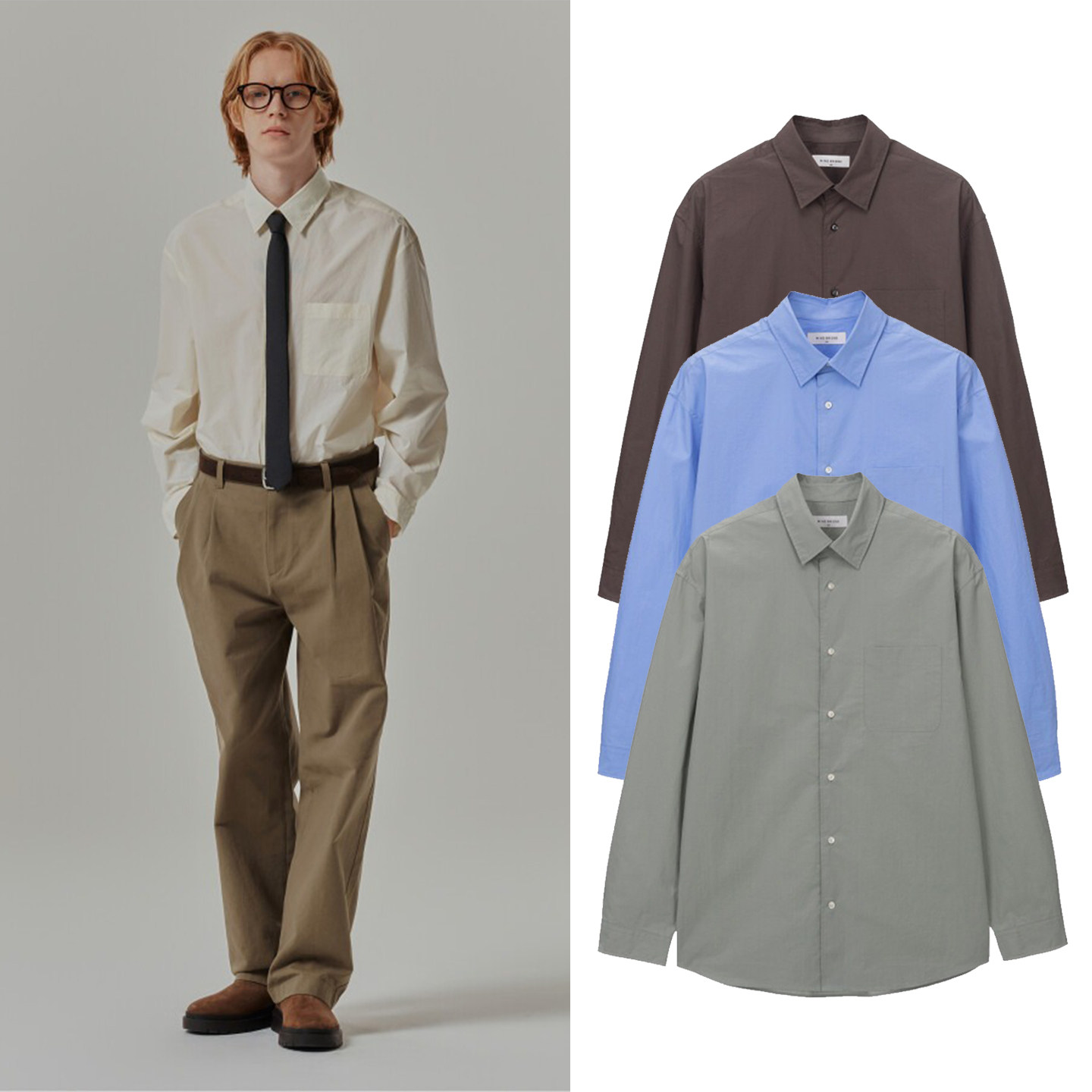 0301秋款Mind Bridge心桥韩版男青年棕色蓝色纯棉口袋长袖衬衫