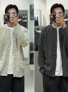 0120冬Liberclassy乳白色插肩袖圆领单排扣羊毛半宽松开衫针织衫