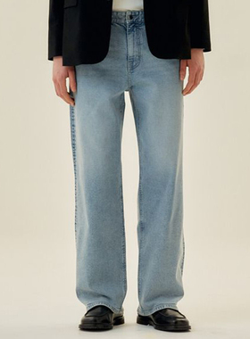 0101春季新款Mind Bridge心桥浅靛蓝色直筒棉质休闲牛仔裤男士