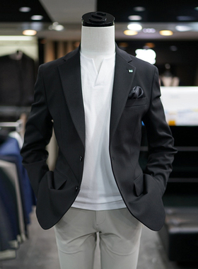 现货170码春夏SONGZIO黑色纯色上班弹力休闲西服外套西装男生B