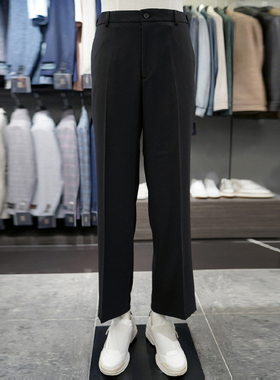 0130冬款BASSO黑色羊毛混纺弹力宽松阔腿休闲西裤长裤男士