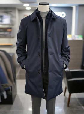 0101秋BASSO进口西伯利亚鹅绒羽绒内胆翻领双层领可拆卸领子风衣