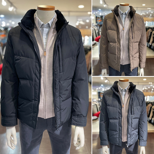 0101冬款5折特价OLZEN黑色辑行兔毛领防风保暖短款男士羽绒服3色