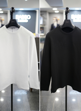 2026年四季新款BASSO韩版男青年白色黑色圆领基础款弹力长袖T恤
