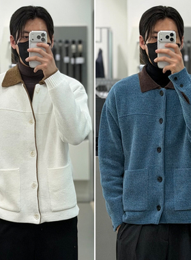 0120秋装Liberclassy复古休闲乳白色宽松休闲开衫针织衫男士2色