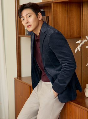 池昌旭明星同款0130秋季55折PARK LAND蓝色灯芯绒西服外套